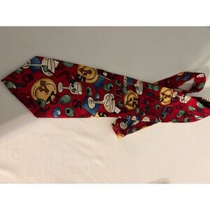 Tabaschi Mens Silk Tie Red Happy Hour Martini Olive Chili Pepper Novelty Print